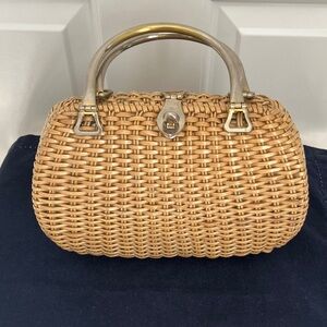 Chic Tan Woven Satchel with Silver Accents